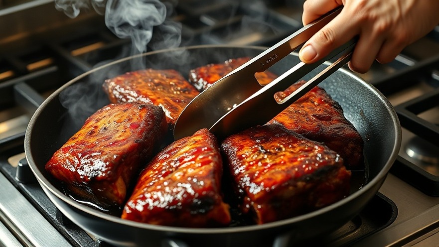 Braised short ribs searing in a skillet, showcasing comfort food recipes.