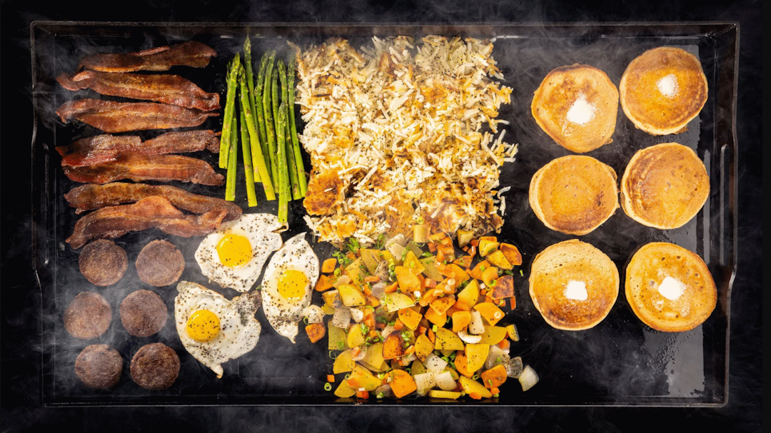 Traeger Flatrock grill being used in ASMR cooking scene.