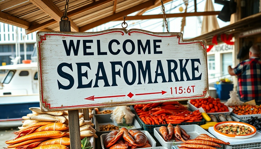 Vintage sign at seafood market in vibrant New Orleans port.