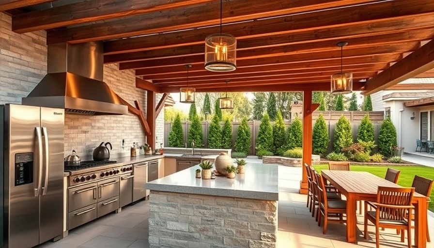 Backyard transformation ideas include outdoor kitchen and seating.