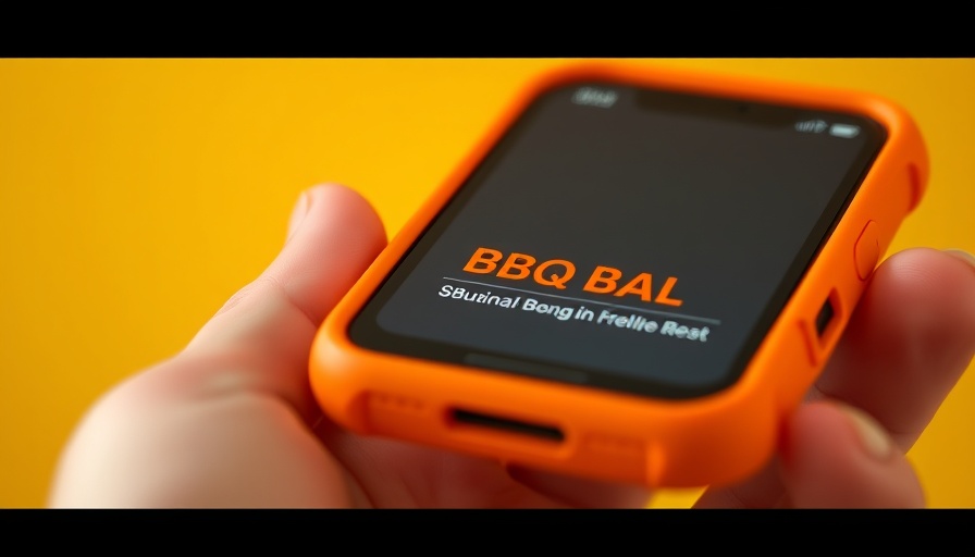 Smartphone displaying BBQ Ball alert, held in hand.
