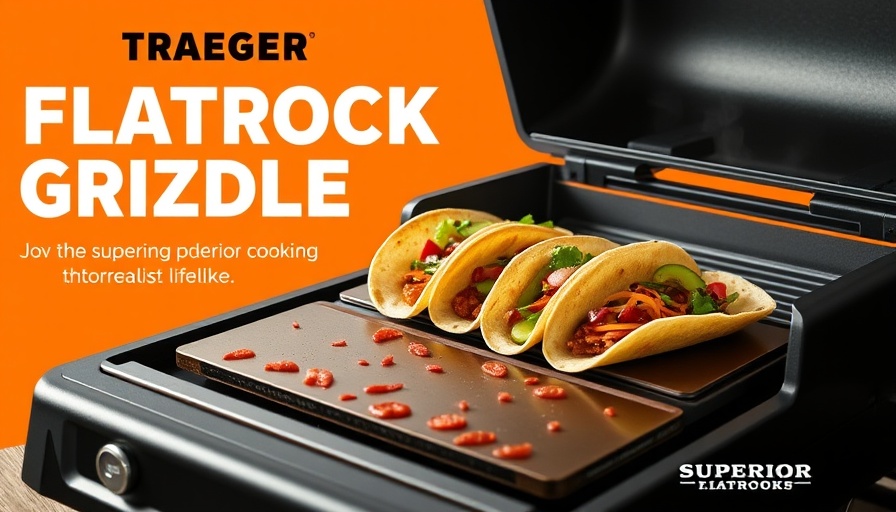 Traeger Flatrock 2 Zone Griddle promotion with tacos.