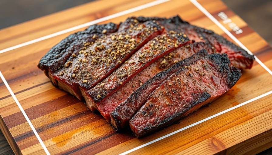 Guideline on how to slice tri-tip shown on a cooked steak.