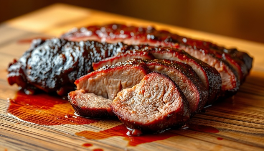 Delicious apple bourbon BBQ brisket recipe, sliced and served.