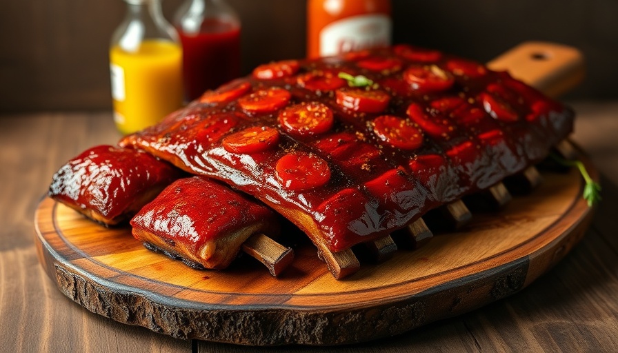 Mouthwatering apple cherry habanero ribs on a wooden platter.