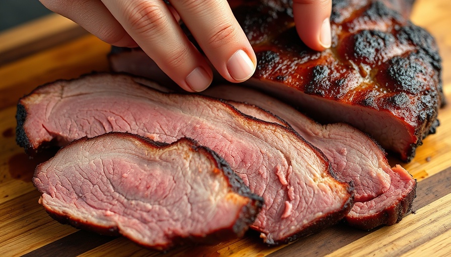 Close-up of tender brisket slices to illustrate brisket cooking methods.