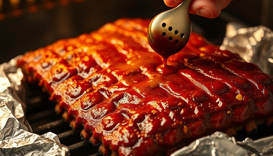 Saucy Apple Cherry Habanero Ribs being basted on a grill.