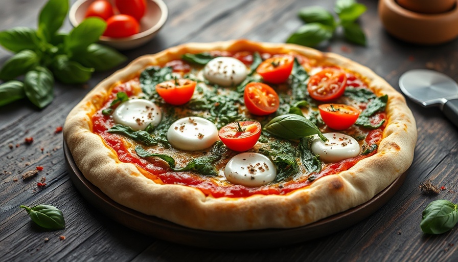 Pesto pizza with fresh mozzarella and basil.