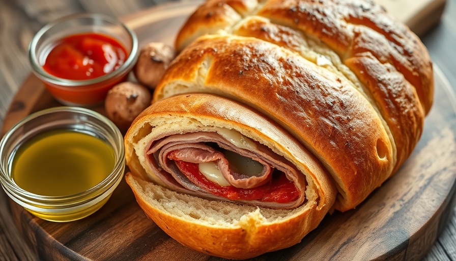 Italian Stromboli with Garlic Oil and marinara.