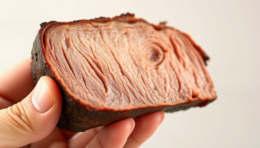 Juicy smoked brisket slice showcasing tender texture.