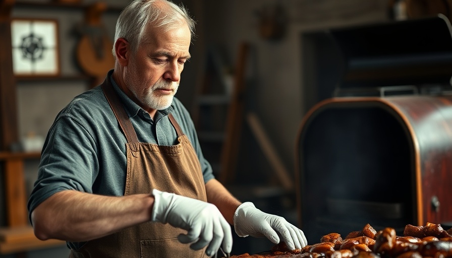 Brix Barbecue Closure: Man preparing food by barbecue smoker.