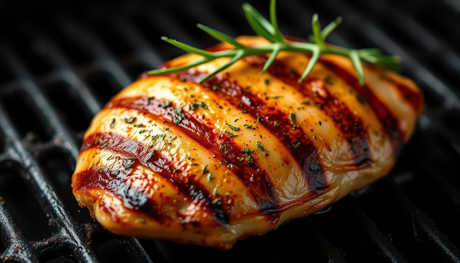 Juicy moist grilled chicken breast with rosemary, close-up.
