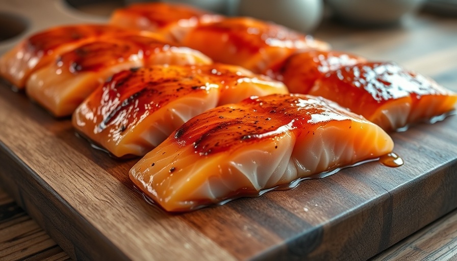 Smoked salmon pieces on rustic board, Salmon Candy Tips.