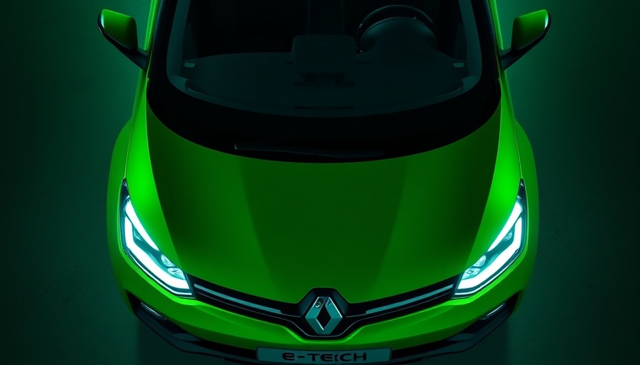 Renault Twingo E-Tech Electric with glowing headlights and green hue.