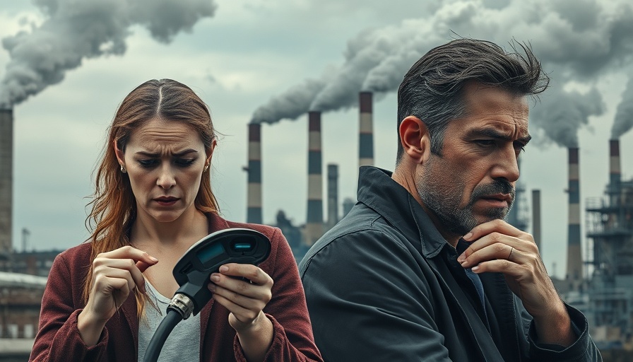 Collage questioning oil subsidies vs. EVs with industrial backdrop.