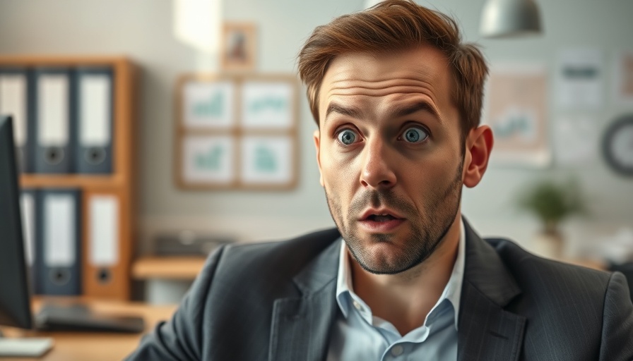 Surprised office worker realizing solar leads opportunity.