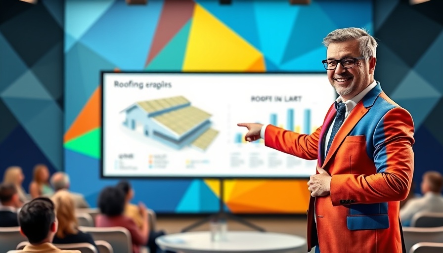 Dynamic presenter explaining roofing at residential solar seminar.