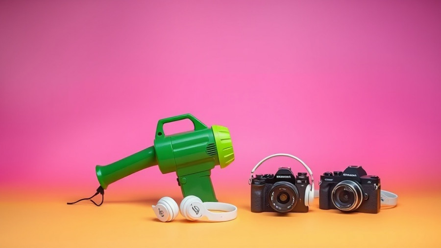 Record-Low Leaf Blower Deals with tech gadgets on a colorful background.