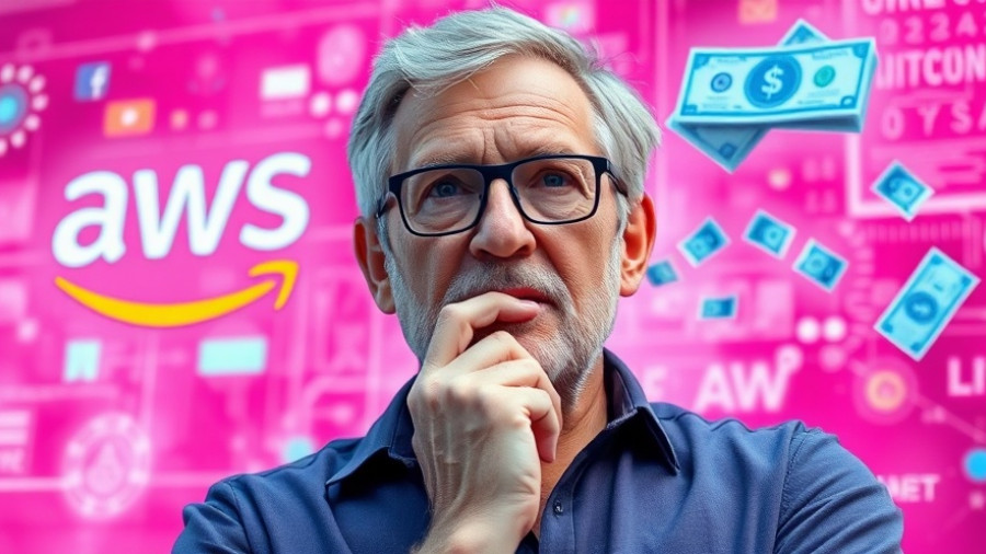 Tech-themed collage featuring man pondering AWS outage impacts