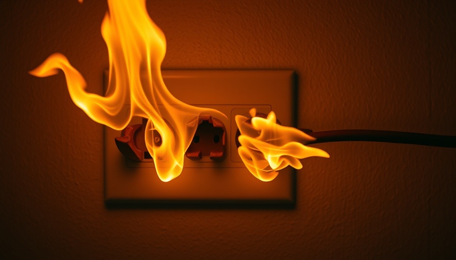 Electrical outlet fire hazard, highlighting importance of devices to handle home fires.