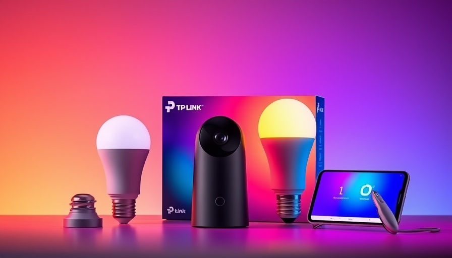 TP-Link Smart Bulbs and gadgets on colorful background.
