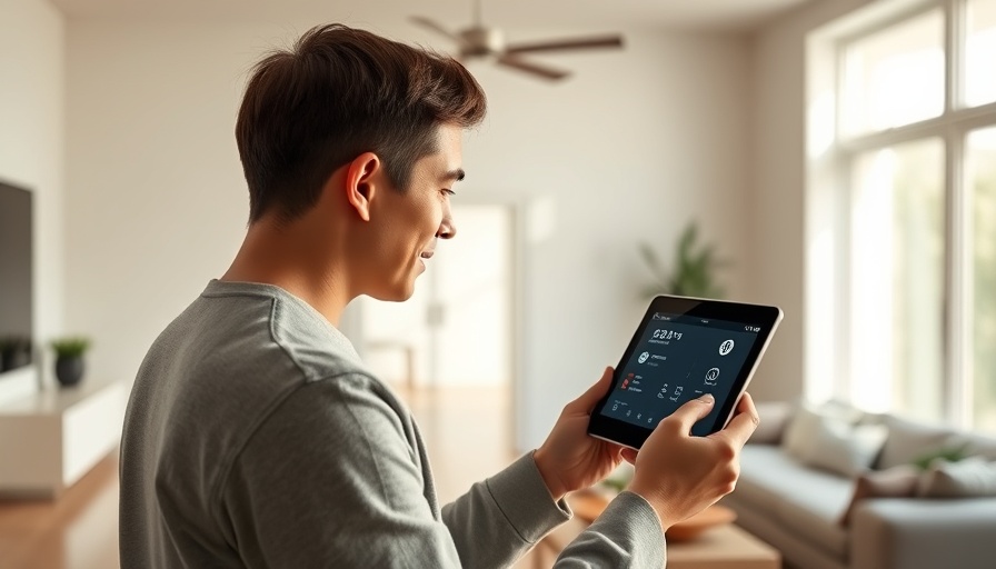 Smart thermostat adjustment via tablet in modern home setting.