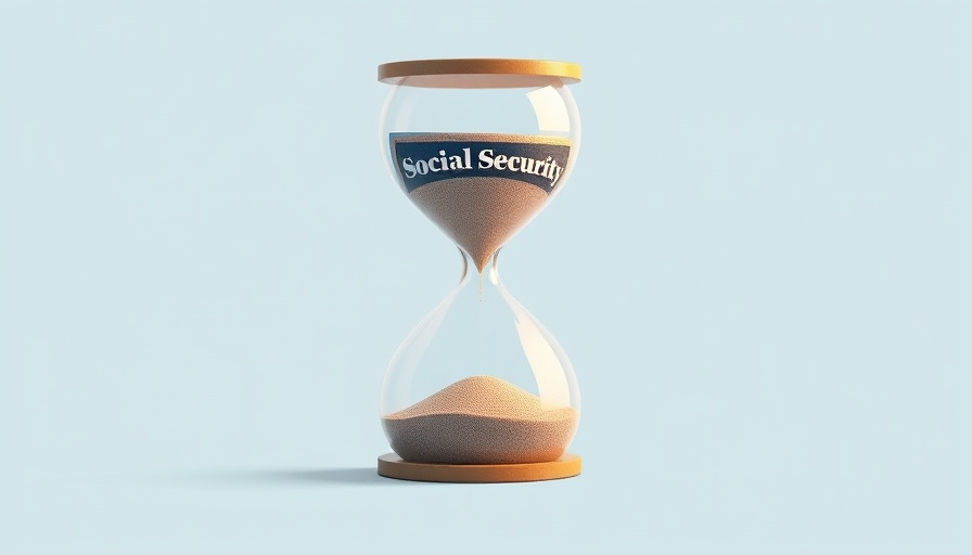 Illustration of Social Security card inside hourglass signifying funding runout by 2034