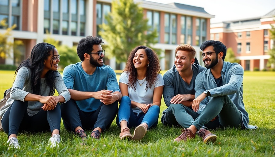 Diverse group of college students on campus lawn enjoying a sunny day - Best Colleges in America.