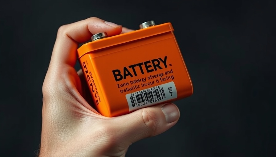 Close-up of a hand holding an orange battery related to Indonesia EV battery project.