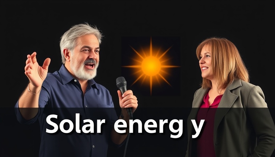 Two men discussing residential solar panels with text overlay.