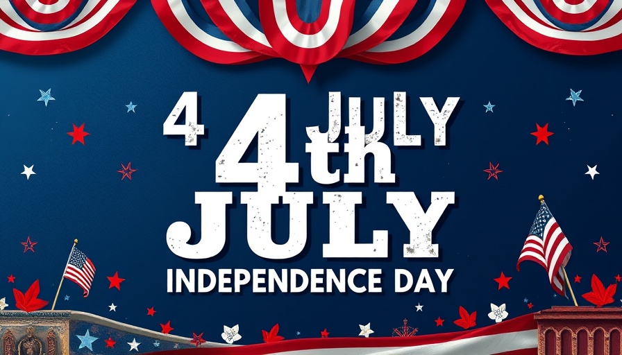 Patriotic July 4th poster with red stripes; Independence Day Fireworks History.