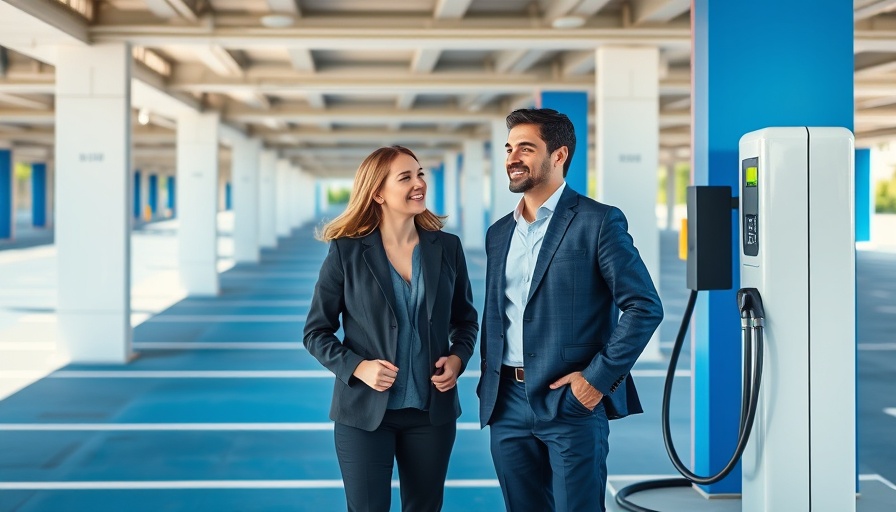 Business professionals at public EV charging infrastructure site.