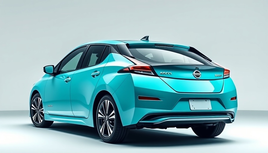 Sleek turquoise Nissan Leaf showcasing electrical efficiency and modern design.