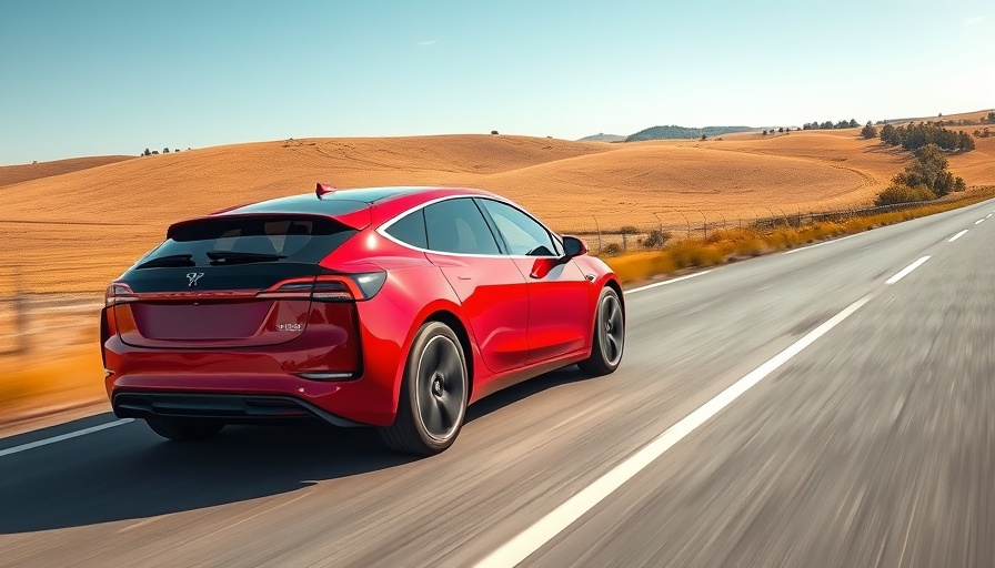 Sleek Mazda6e electric vehicle driving on countryside road.