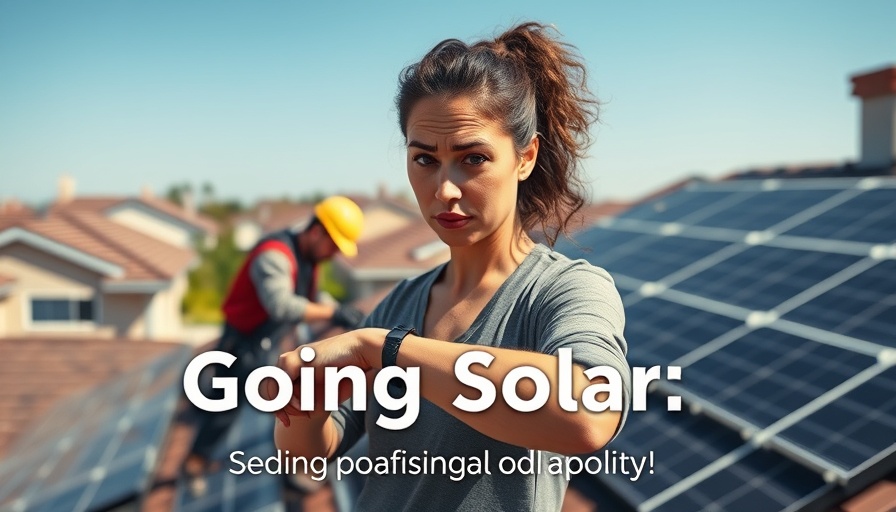 Solar Power Incentives: Woman checks time as solar panels installed on roof.