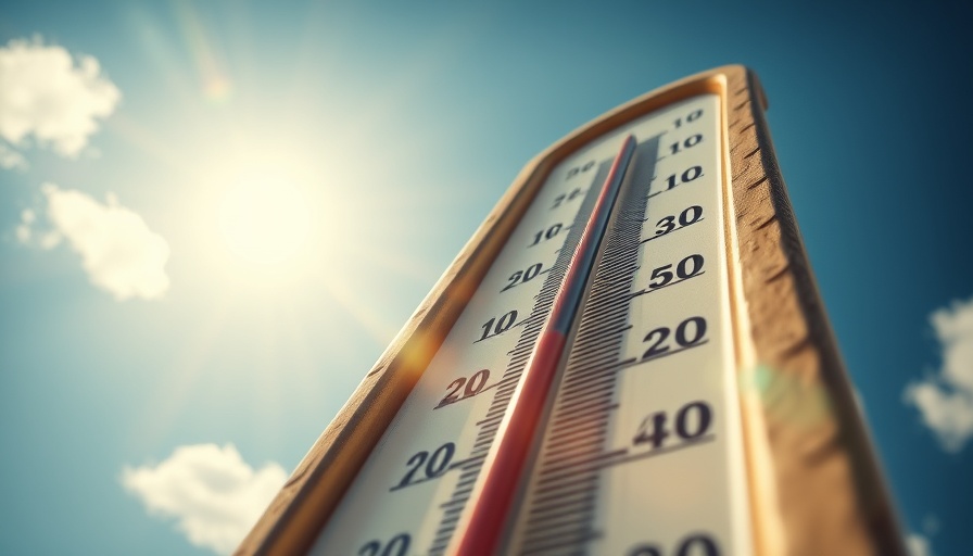 High temperature on a sunny day with a clear sky, illustrating heat.