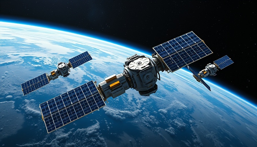 Satellites with rollable solar arrays orbiting Earth in space.