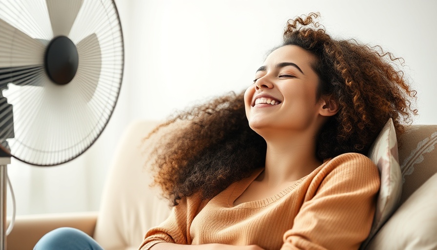 Woman cooling off with a fan indoors, air conditioning hacks.