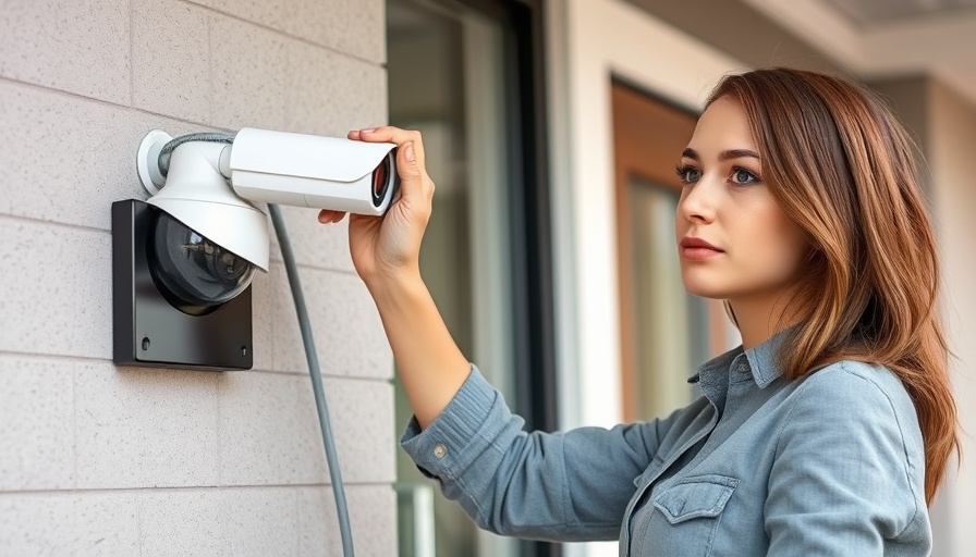 Woman installing a home security camera outdoors, highlighting benefits.