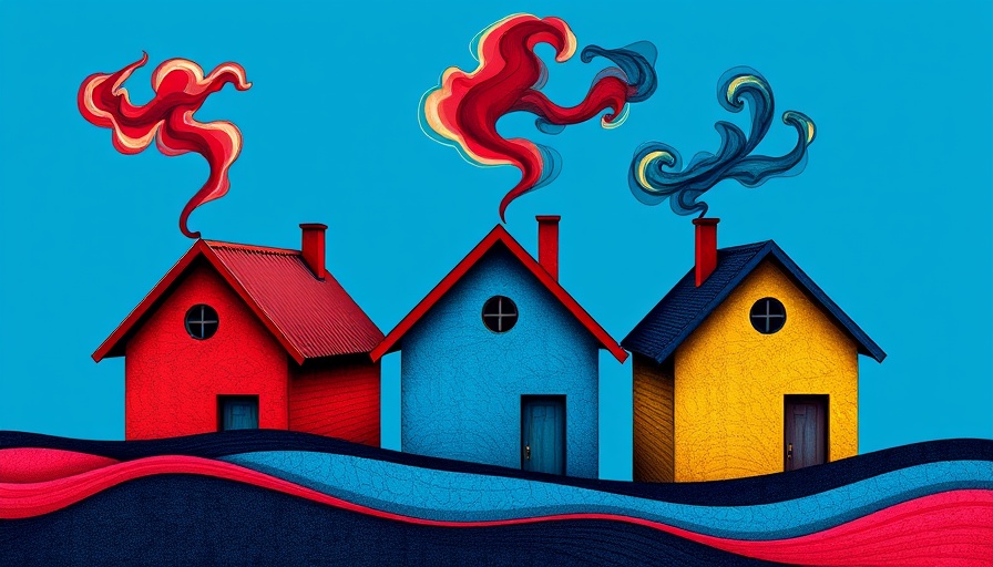 Abstract illustration of houses addressing housing shortage on federal lands.