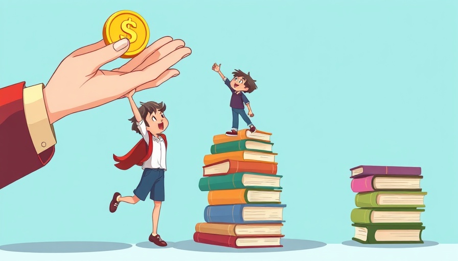 Cartoon student reaches for coin symbolizing college loan