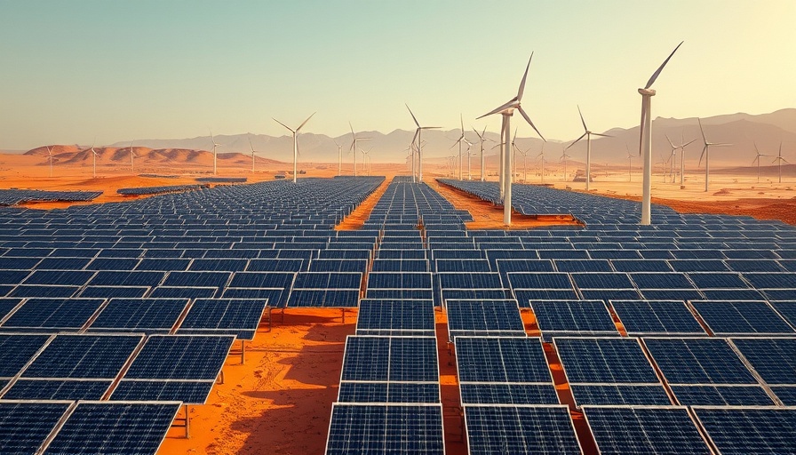 Solar panel recycling technology in a renewable energy landscape with wind turbines.