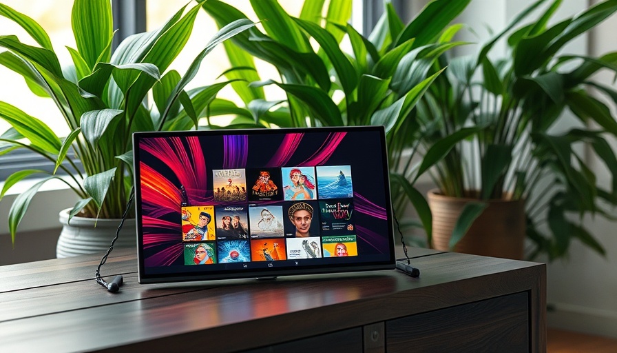 Google's Smart Home Devices showing colorful display with greenery backdrop.