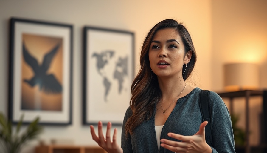 Confident woman presenting on record low solar prices indoors