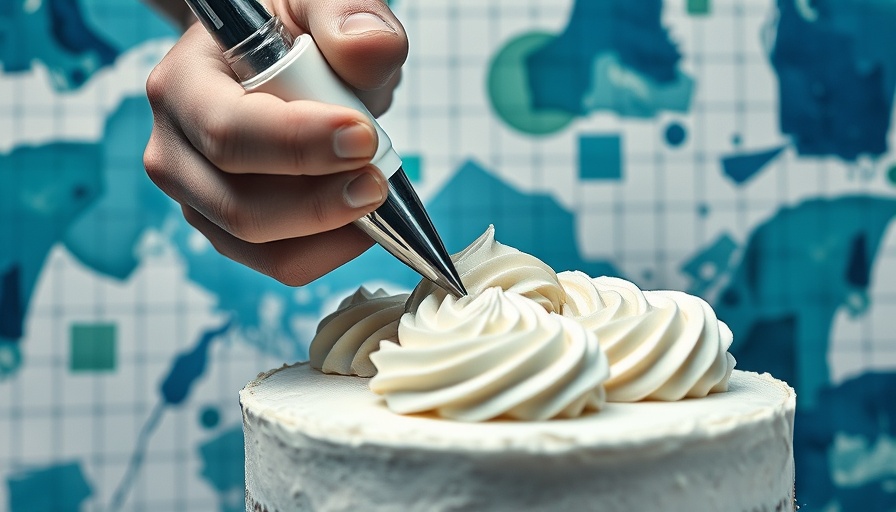Hands decorating cake with icing amid abstract background, tax on tips
