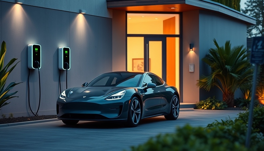 Modern home with bidirectional charging station and parked electric car.