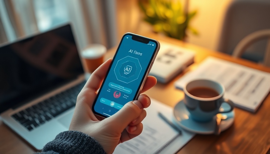 Person holding phone with AI app, home technology setting