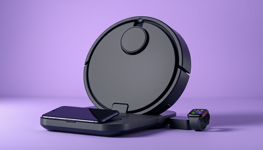 Sleek modern black robot vacuum deal displayed on purple background.