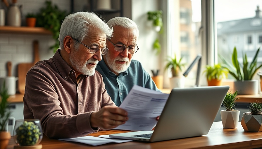 Elderly couple reviewing finances on a laptop, working in retirement topic.