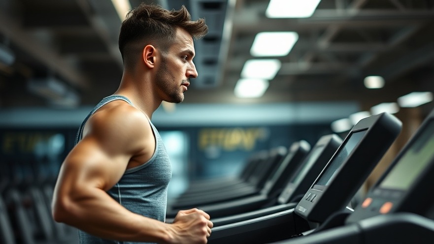 Athletic male running on a treadmill in a modern gym, highlighting benefits of gym insurance.